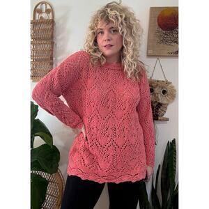 80s/90s Pink Cotton Open Knit Sweater